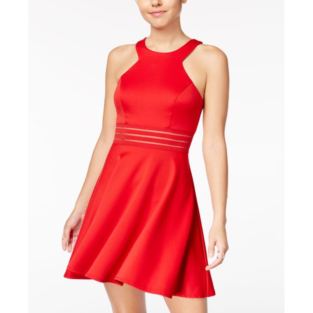 City Studios Juniors Illusion Waist Scuba Fit Flare Dress